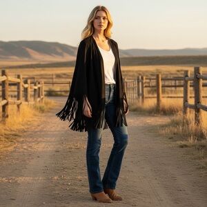 ZARA Faux Suede Fringe Jacket S Boho Western Festival Ranch Coachella